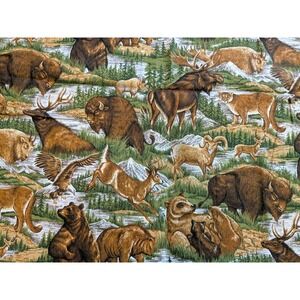1 Yard Cranston Print Works Quilting Fabric Cabin Mountain Wildlife Bear Buffalo
